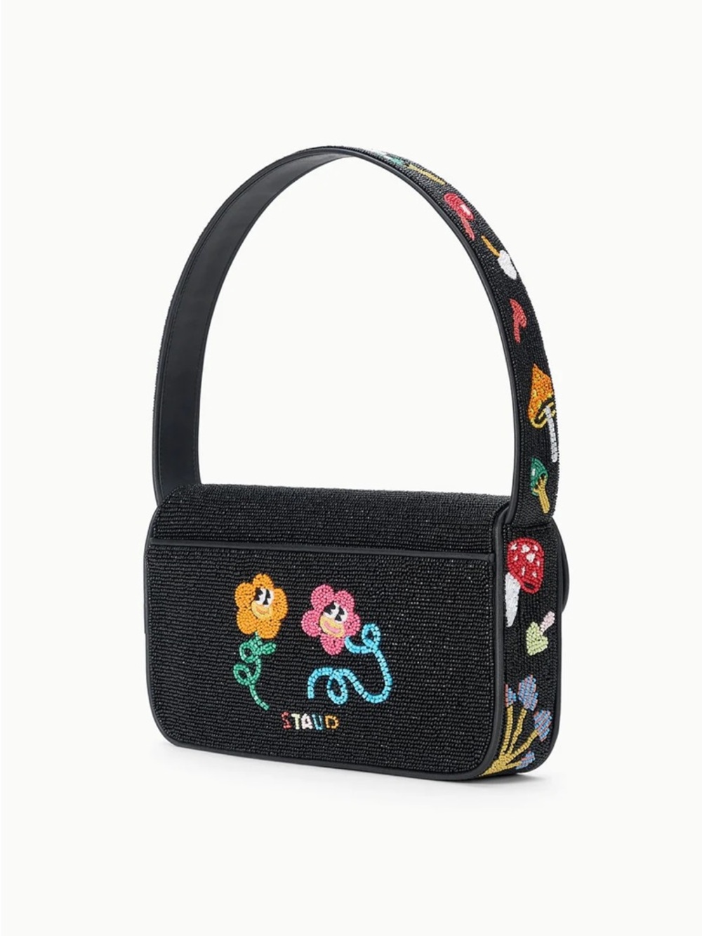 STAUD Tommy Bag Schroomscape Black Beaded Mushroom Embellished Shoulder Bag - Picture 4 of 14